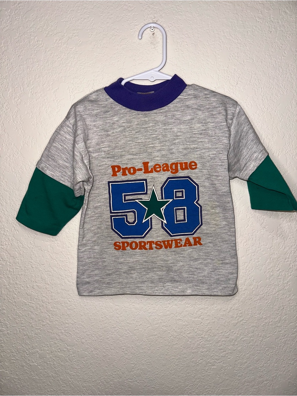 Vintage Buster Brown 58 Sportswear Kids Long Sleeve Shirt - Gray/Green Size 4